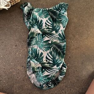 Green & White Open Back Gymnastics Leotard